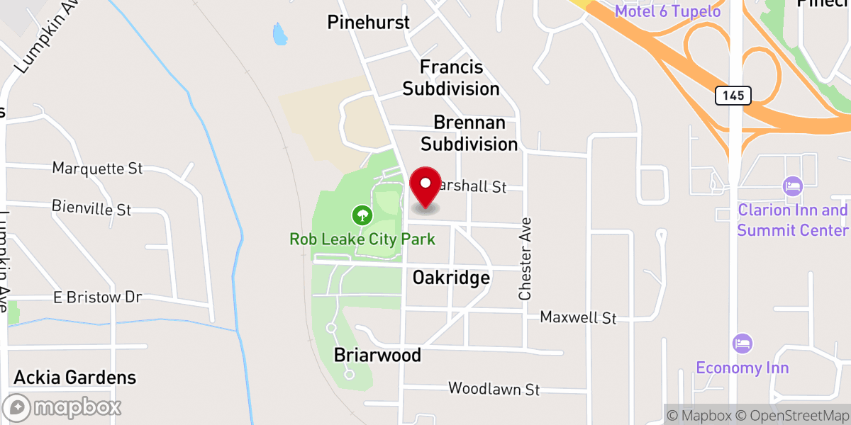 Map showing location of Oak Ridge Christian Church