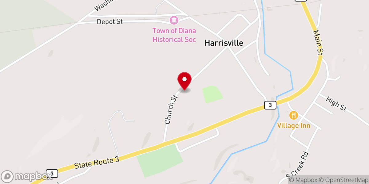 Map showing location of Harrisville Fire Hall
