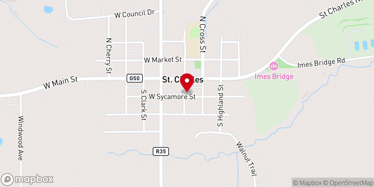 Map showing location of St. Charles City Hall