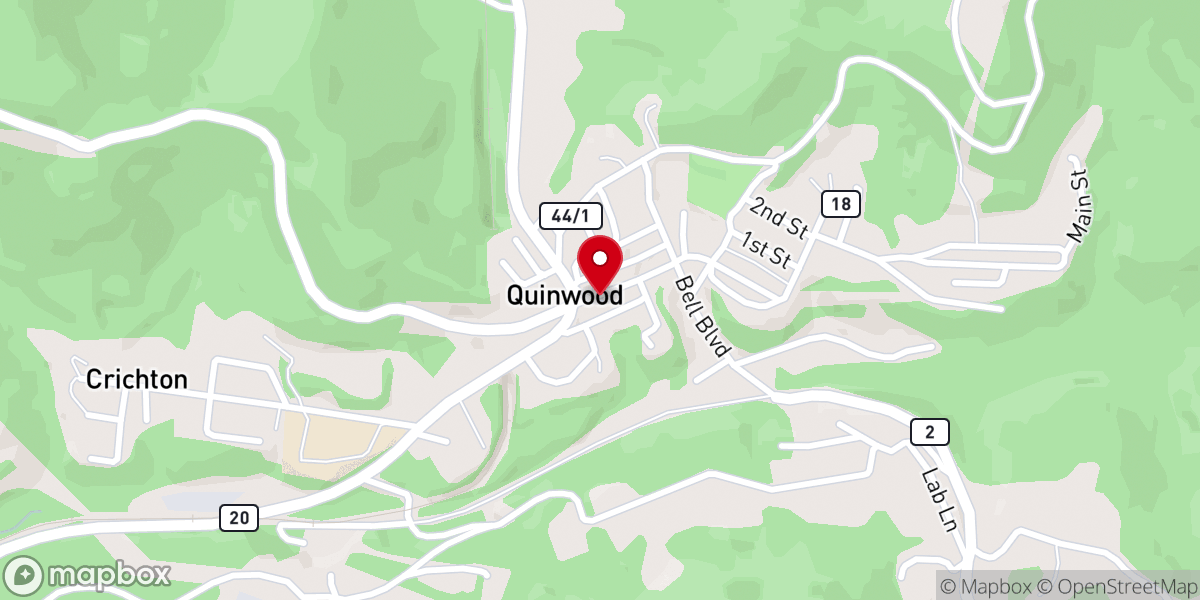 Map showing location of Quinwood Food Pantry