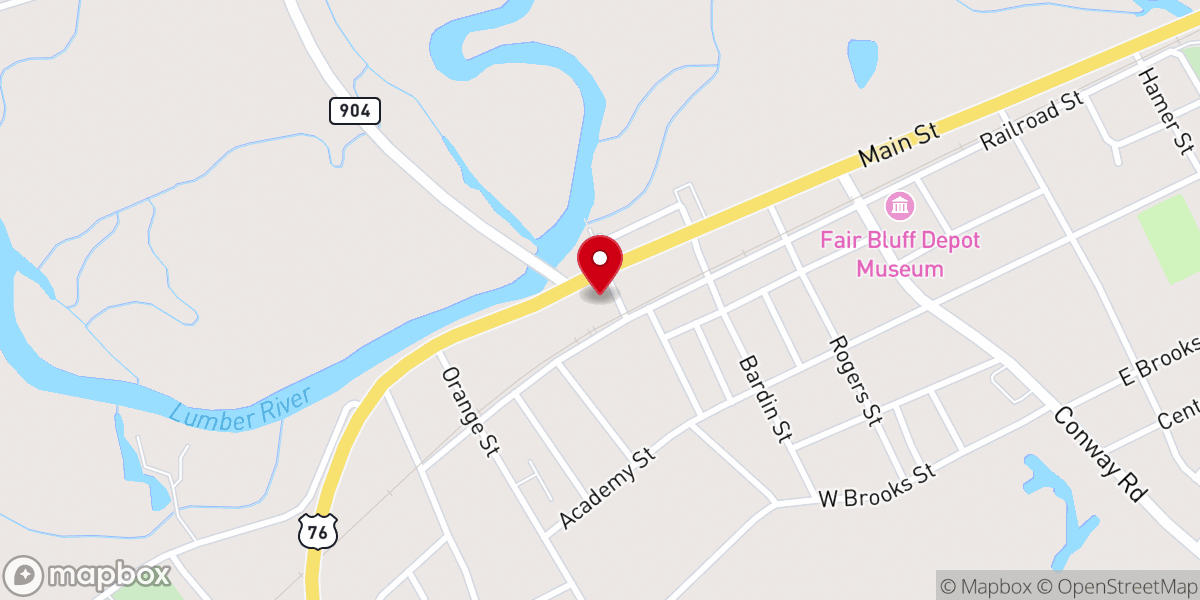 Map showing location of Fair Bluff Baptist Church