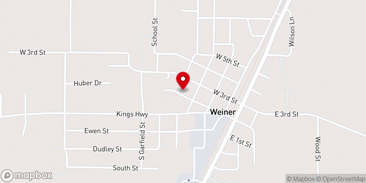 Map showing location of Weiner Christian Church