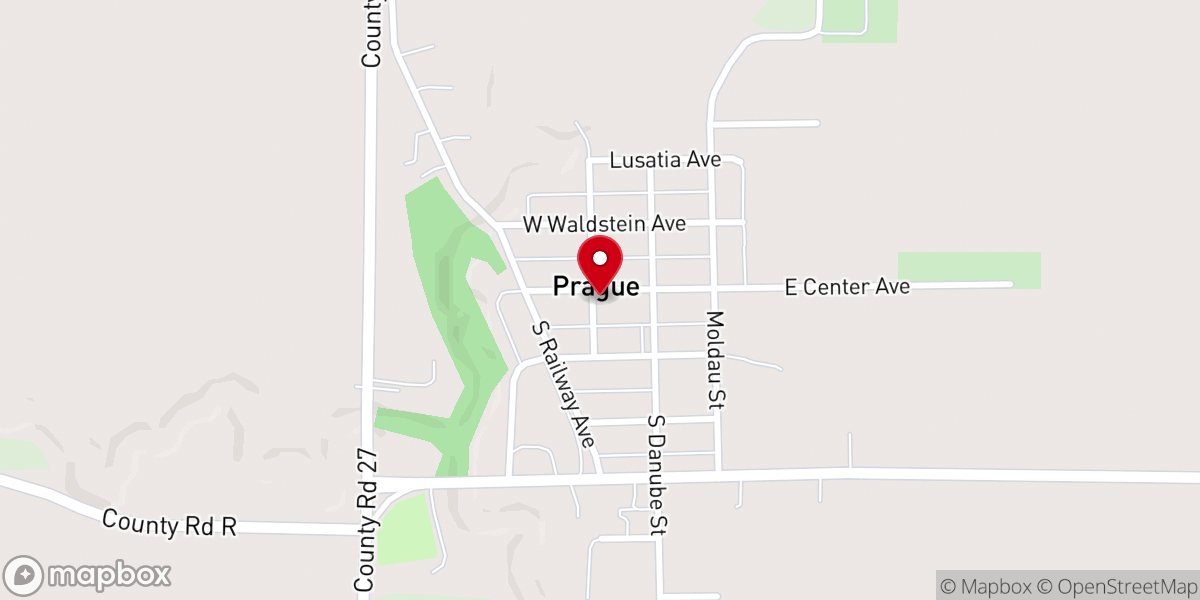 Map showing location of Prague Parish Hall