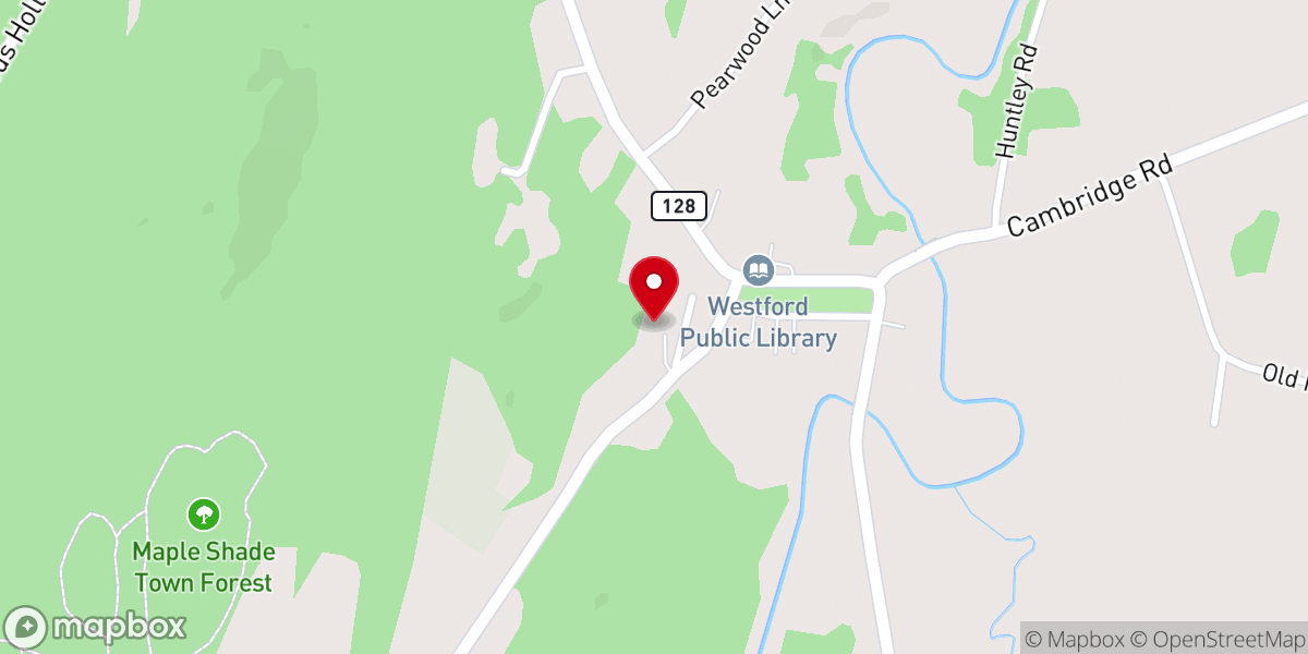 Map showing location of Westford Common Hall