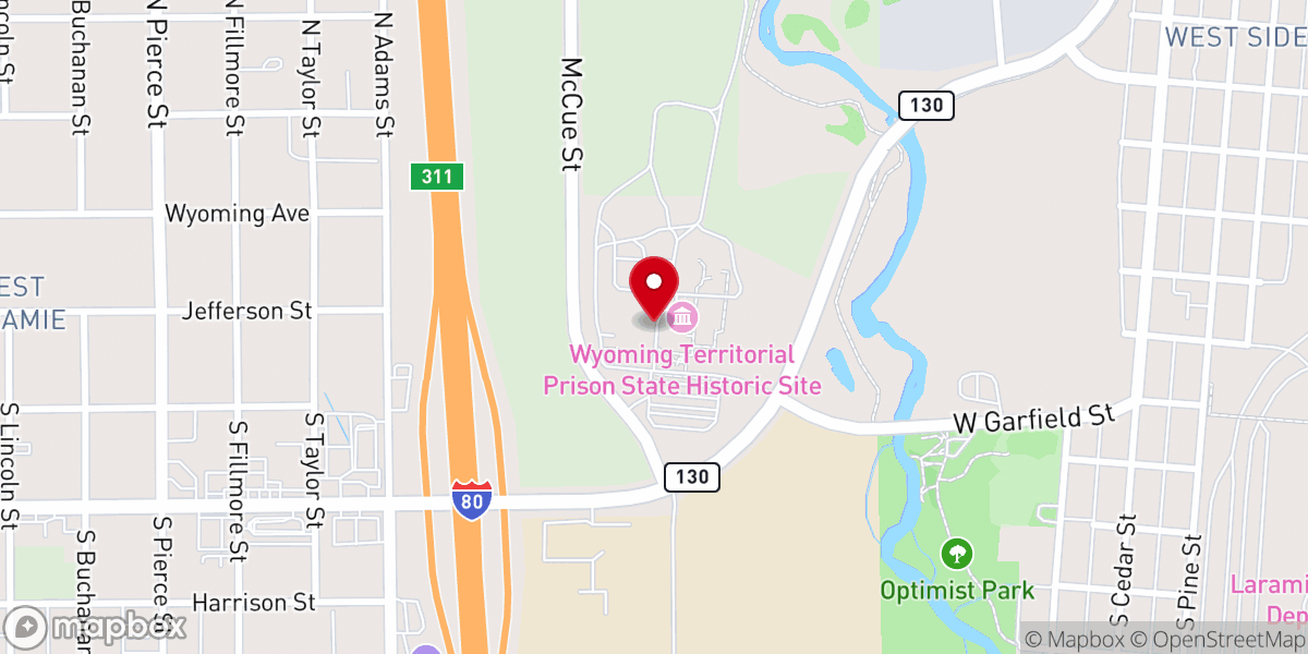 Map showing location of Wyoming Territorial Prison State Historic Site
