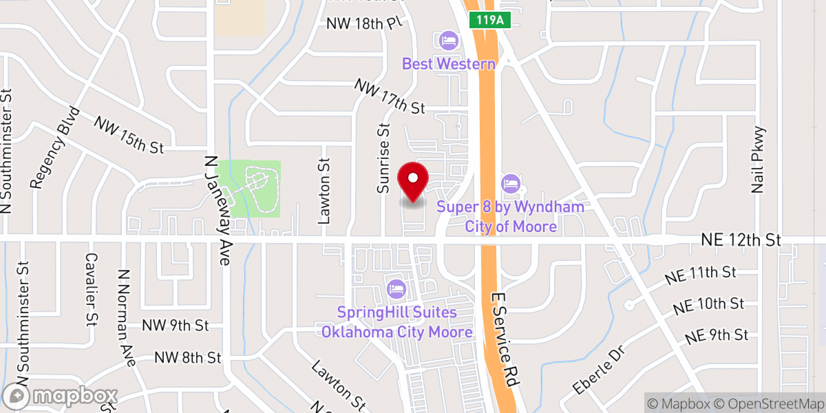 Map showing location of First Christian Church of Moore