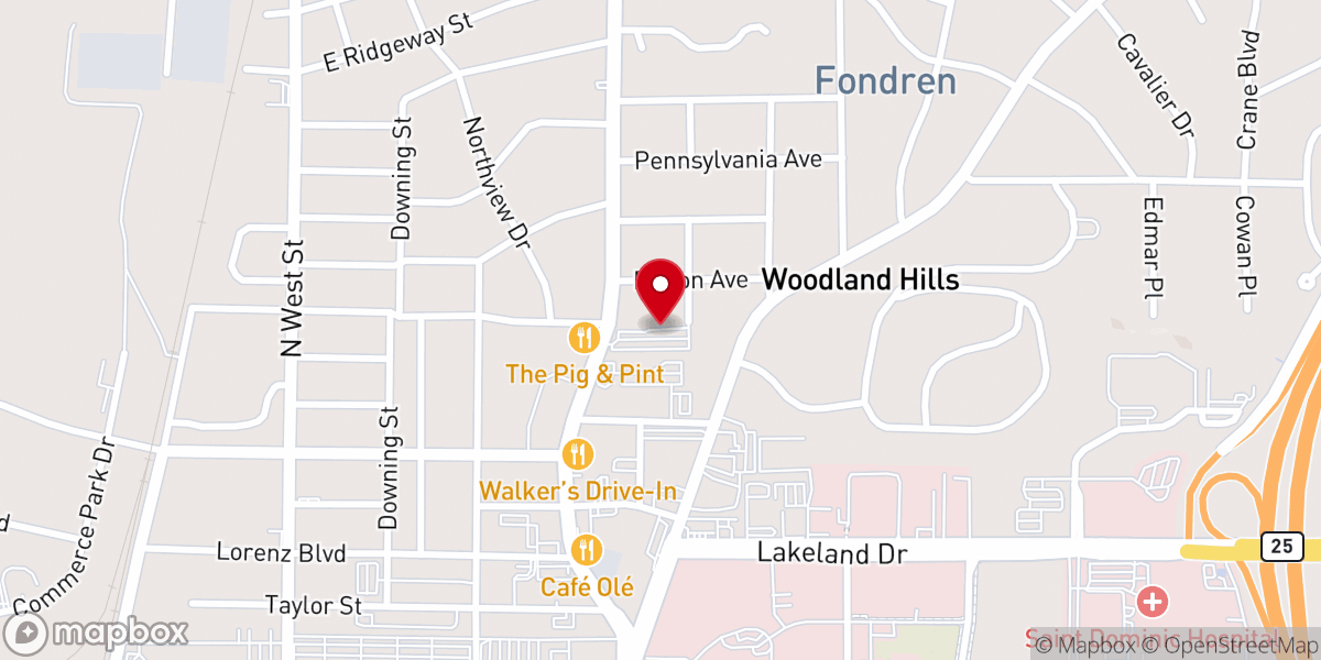 Map showing location of Woodland Hills Baptist Church