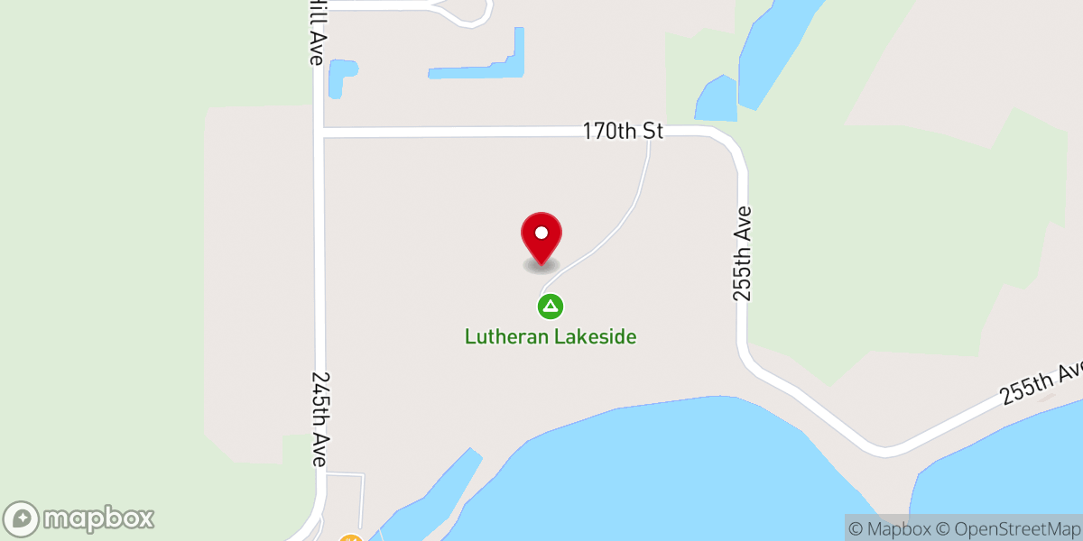 Map showing location of Lutheran Lakeside Camp