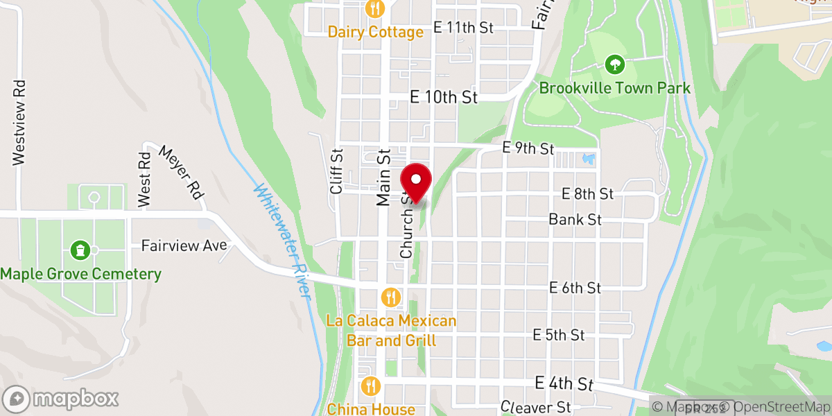 Map showing location of Brookville United Methodist Church