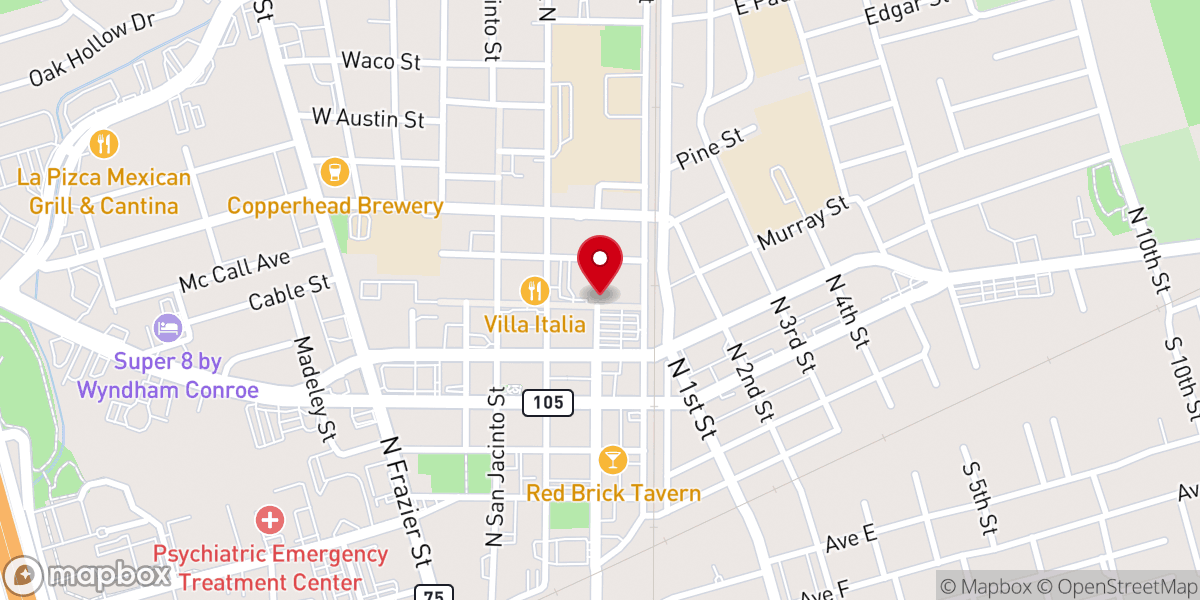 Map showing location of First Baptist Conroe