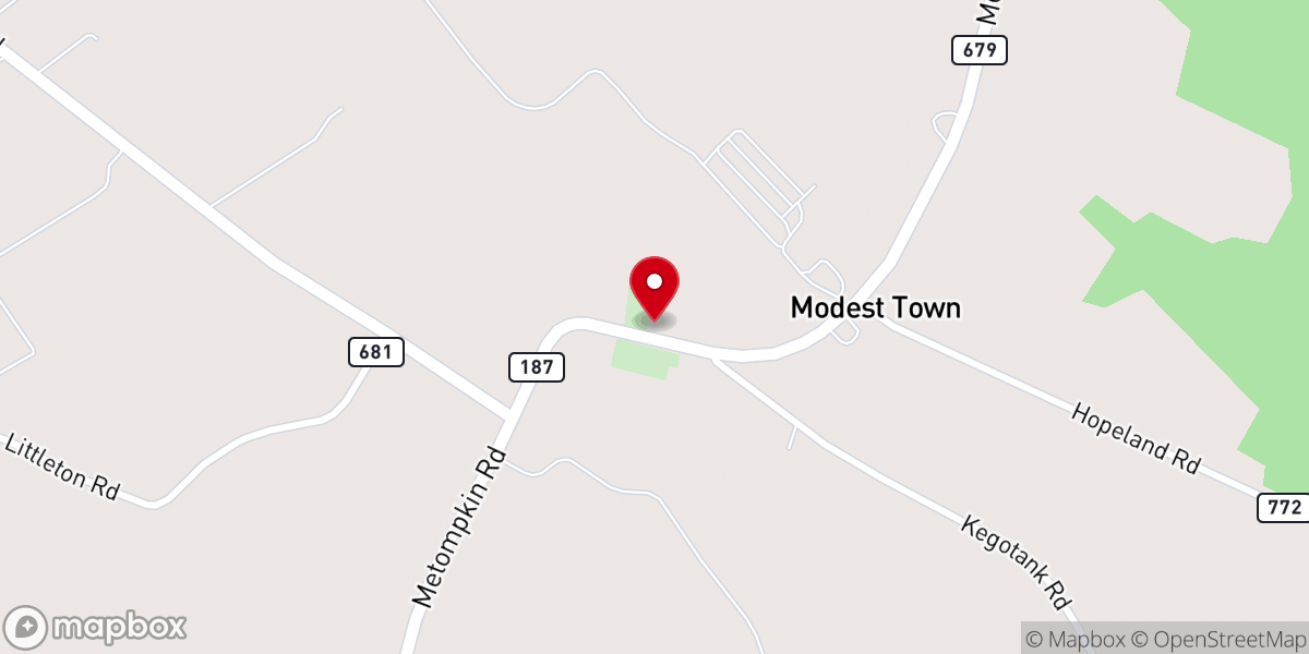Map showing location of Modest Town Baptist Church