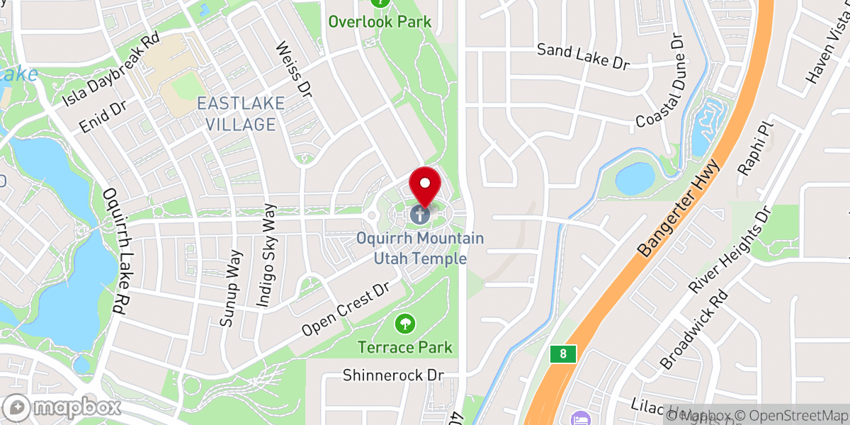 Map showing location of Oquirrh Mountain Utah Temple