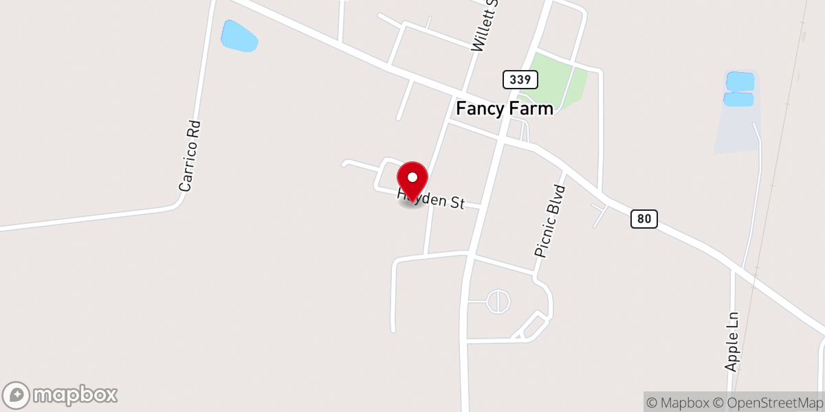 Map showing location of Fancy Farm Vineyard and Winery