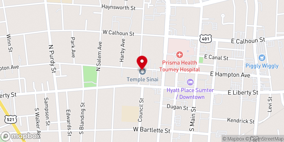 Map showing location of Temple Sinai