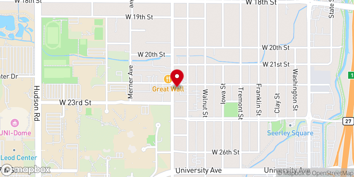 Map showing location of Dolly's Party Bus