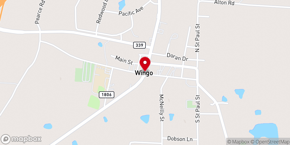 Map showing location of Wingo Methodist Church