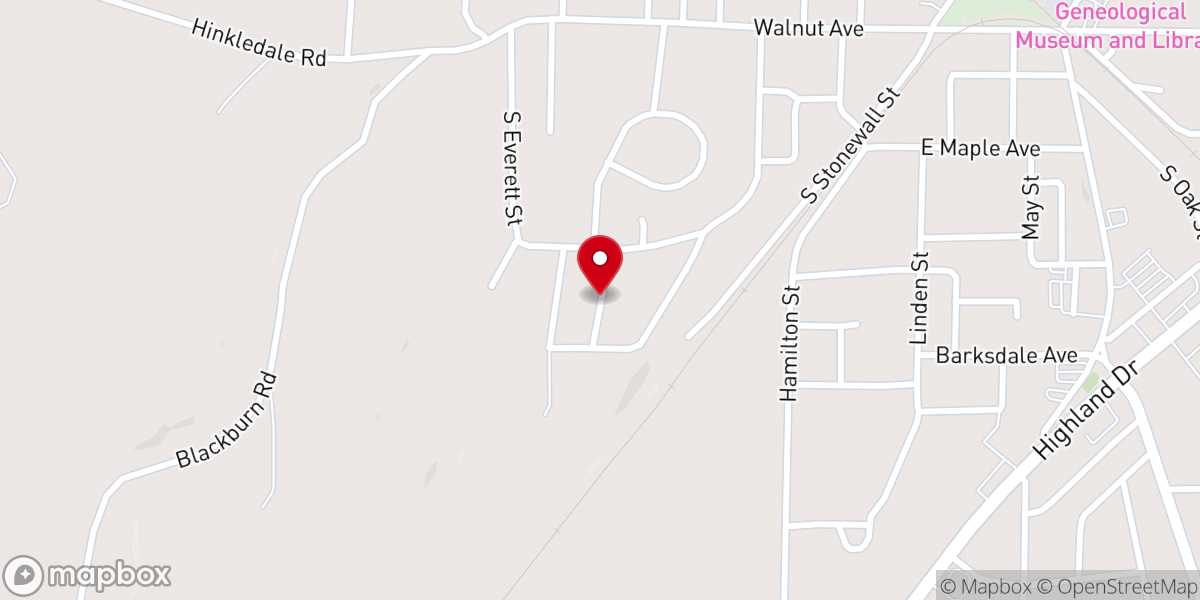 Map showing location of West Oak Grove Baptist Church