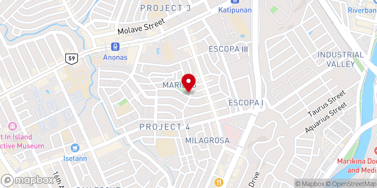 Map showing location of Our Lady of the Miraculous Medal Parish - Project 4 (Diocese of Cubao)