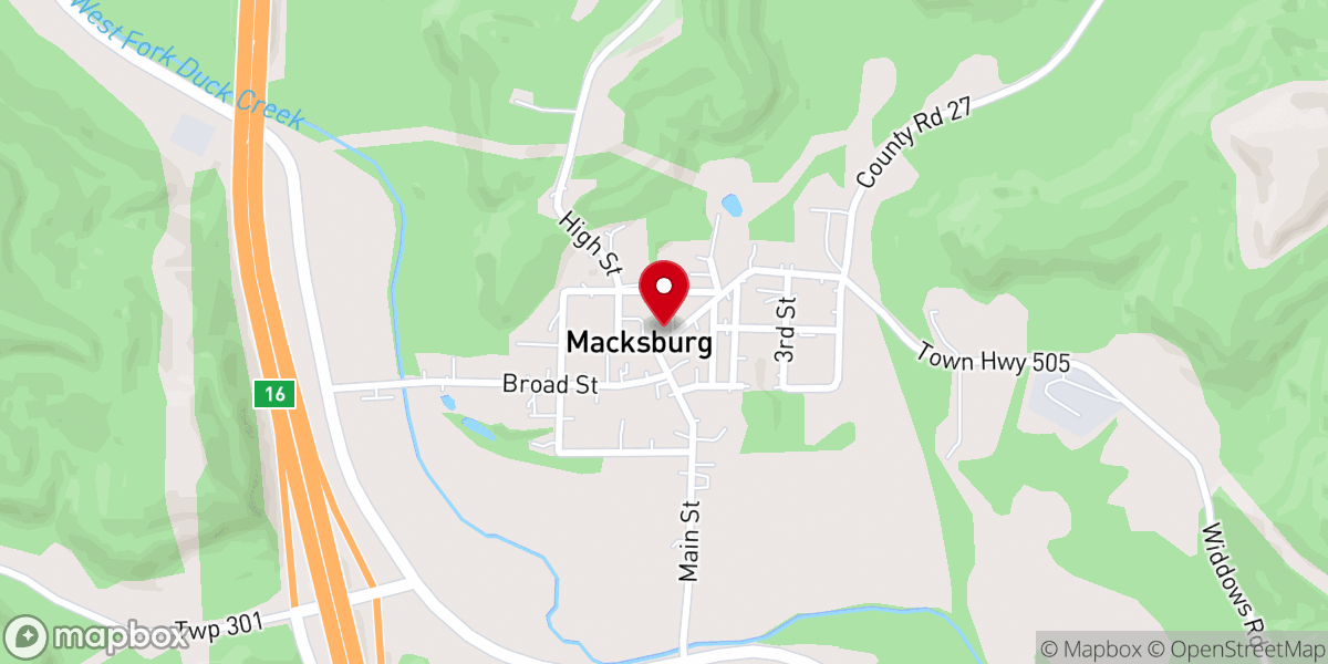 Map showing location of Macksburg United Methodist Church