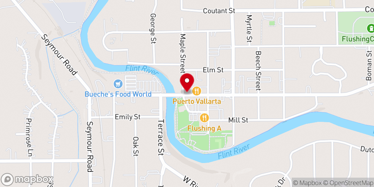 Map showing location of Flushing Bible Church