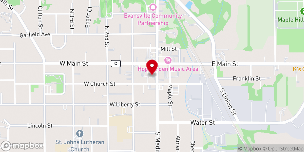 Map showing location of Evansville United Methodist Church