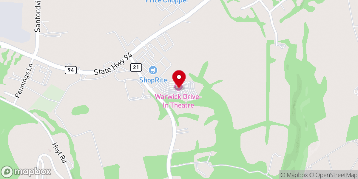 Map showing location of Warwick Drive-In Theater
