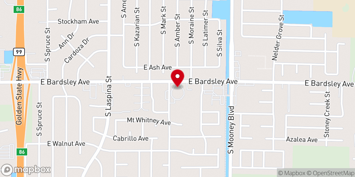 Map showing location of Tulare Church of the Nazarene