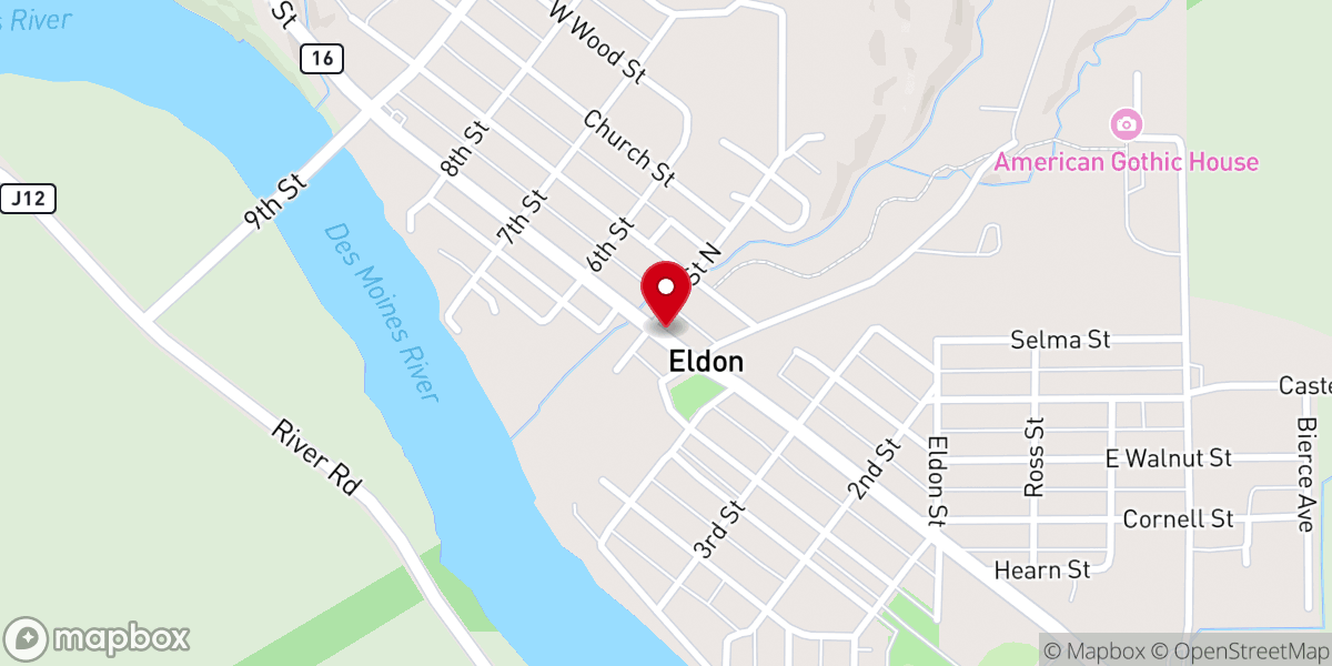 Map showing location of Eldon City Hall