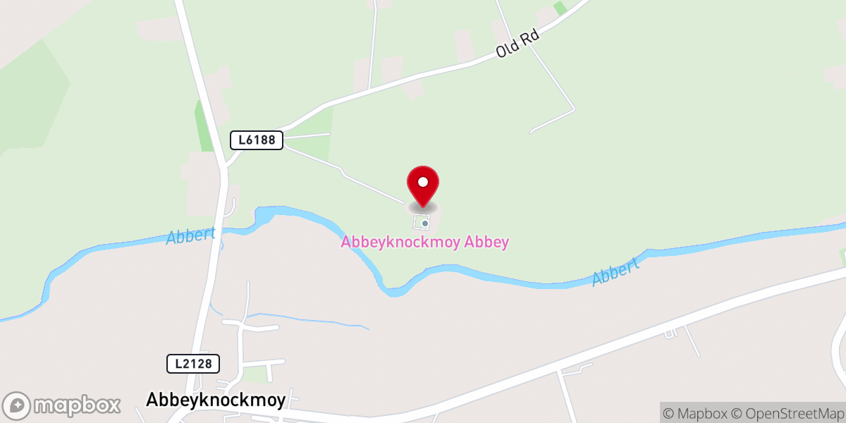 Map showing location of Knockmoy Abbey Ruins
