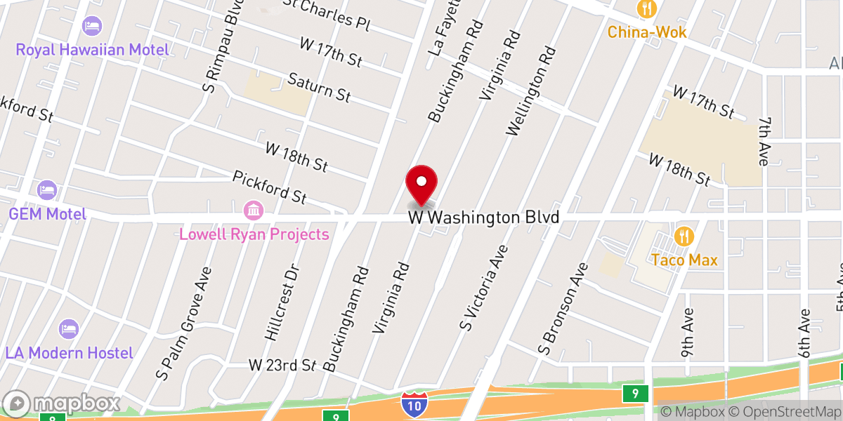 Map showing location of Kingdom Hall of Jehovah’s Witnesses--Crenshaw, Fairfax Spanish, & Washington Spanish