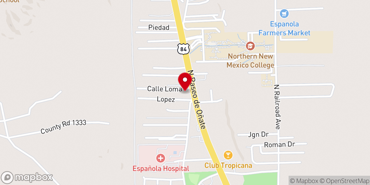 Map showing location of Victory Outreach Church of the Española Valley