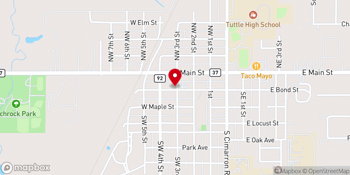 Map showing location of Tuttle Christian Church