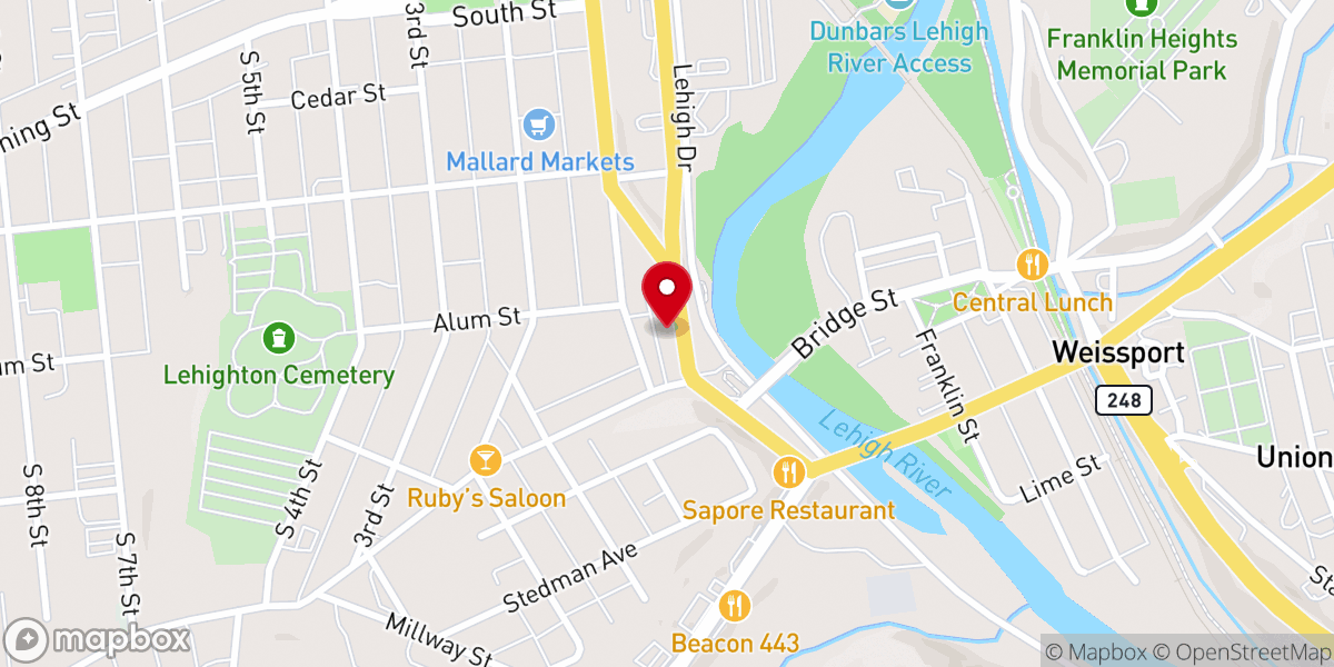 Map showing location of Temple Israel of Lehighton