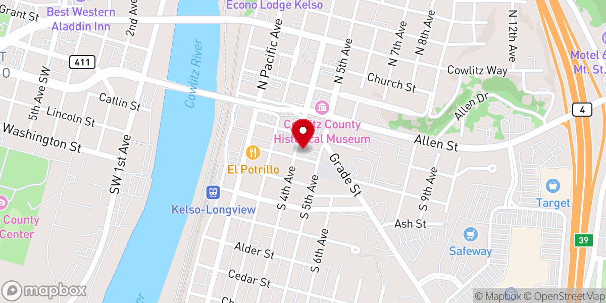Map showing location of Kelso First Baptist Church