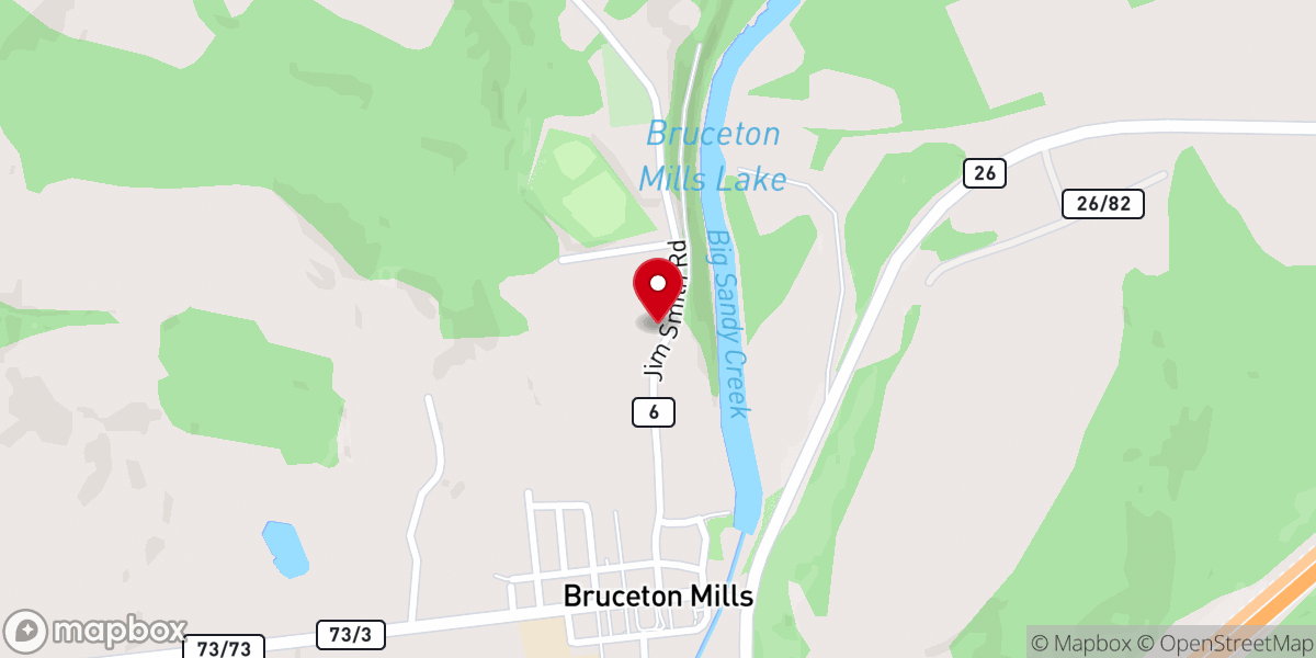 Map showing location of Olive Branch Church