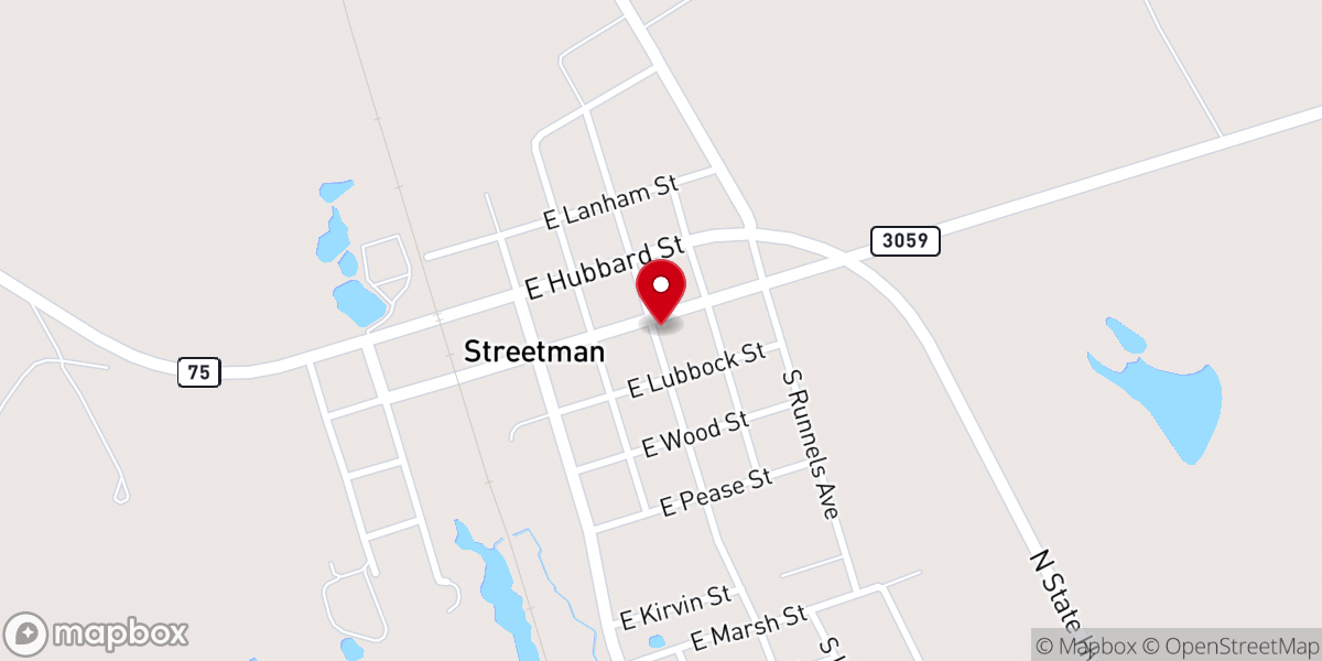 Map showing location of First Baptist Church of Streetman