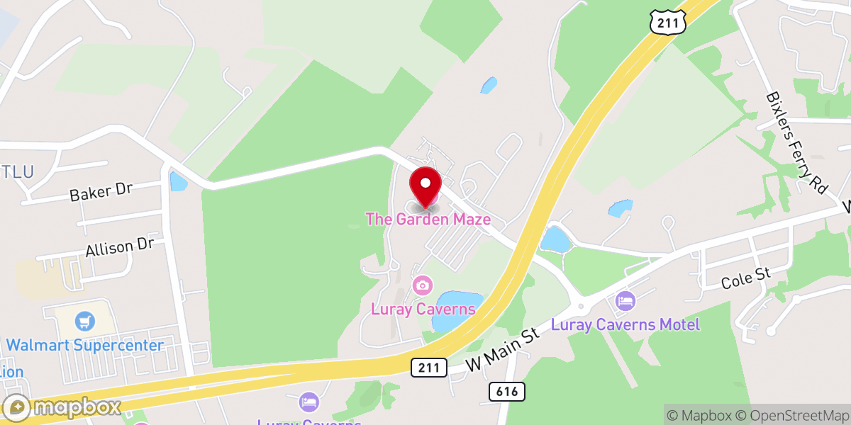Map showing location of The Rope Adventure Course at Luray Caverns
