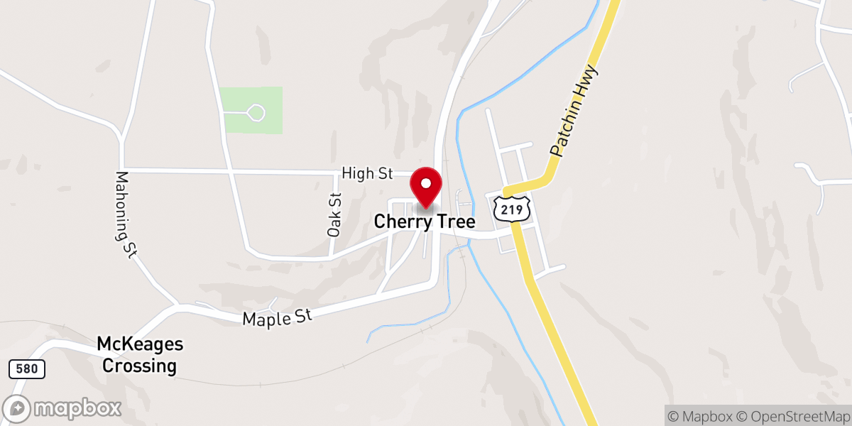 Map showing location of Cherry Tree Presbyterian Church