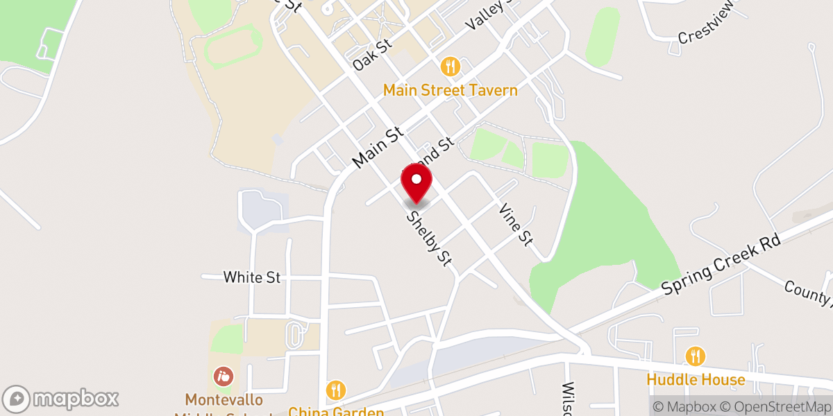 Map showing location of Montevallo Presbyterian Church