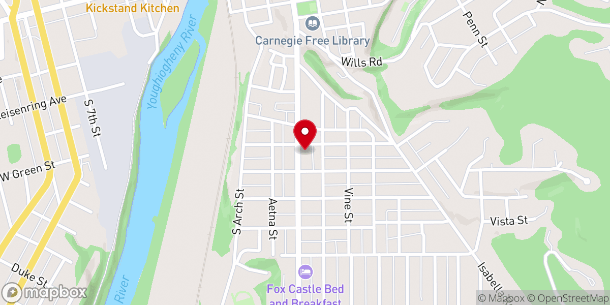 Map showing location of Connellsville Presbyterian Church