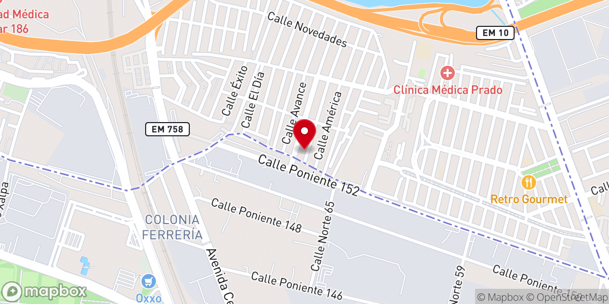 Map showing location of Templo Evangélico Betania