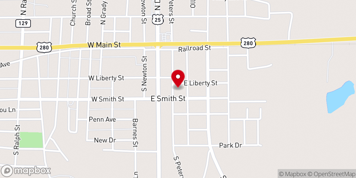 Map showing location of Eastside Baptist Church