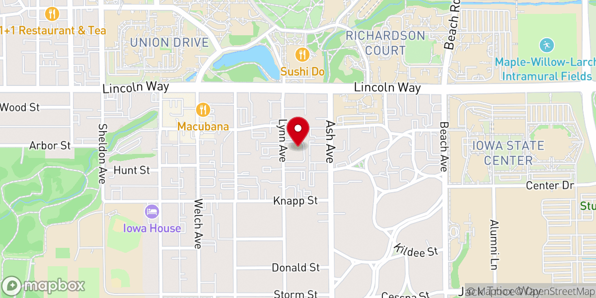 Map showing location of First Baptist Church of Ames