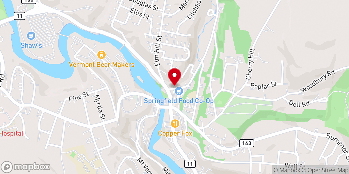 Map showing location of United Methodist Church, Springfield, VT