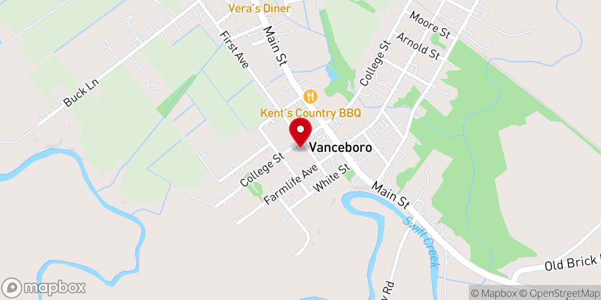 Map showing location of Vanceboro Christian Church