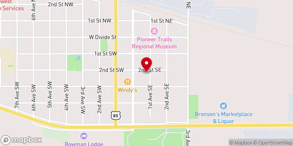 Map showing location of Bowman Slope Community Cupboard - Food Distribution Center