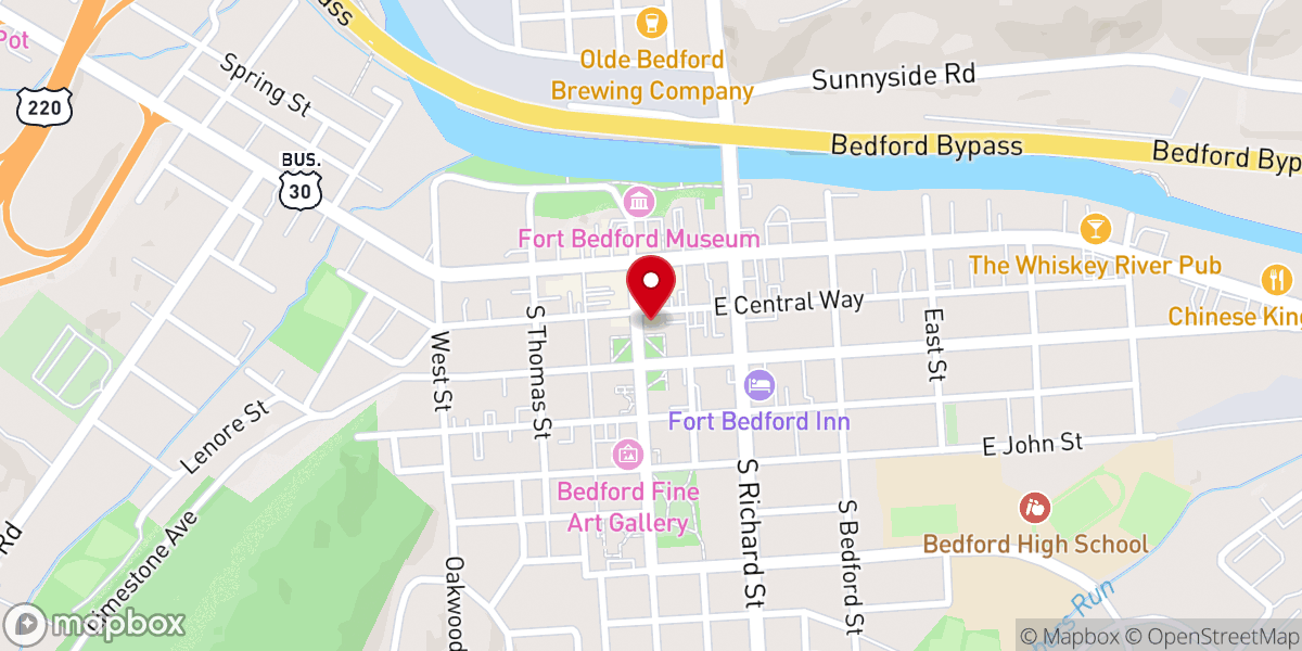 Map showing location of Bedford County Visitors Bureau