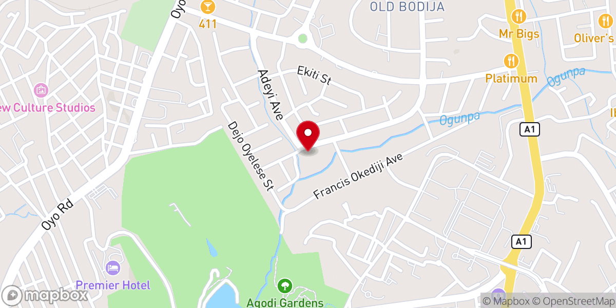 Map showing location of Bodija Estate Baptist Church
