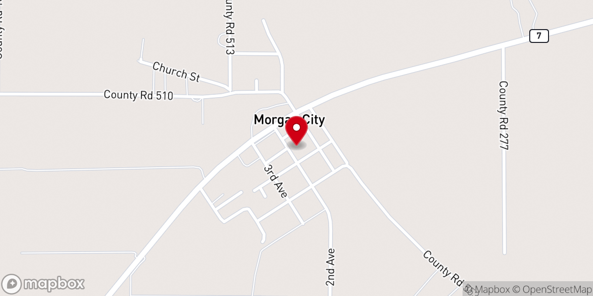 Map showing location of Morgan City Baptist Church