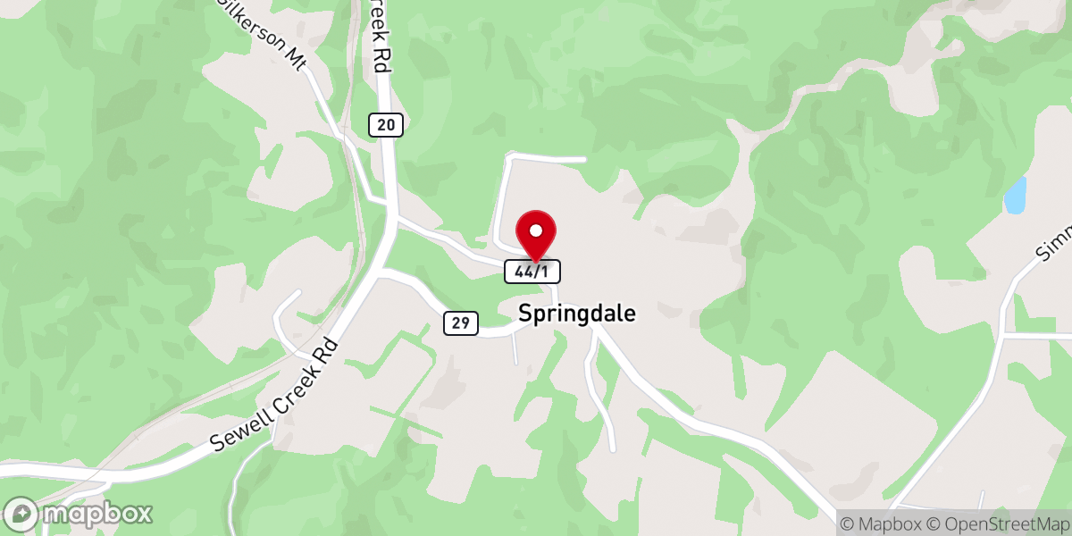 Map showing location of Springdale First Baptist Church